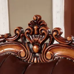 SAMRAYE WOODEN- Luxury Sagwan Wood Carved 5 Seater Sofa Set with Center Table, Dark Brown, 3+1+1 Configuration for Living Room, Small Apartments image 5