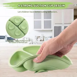 Tony Stark Baby Suction Plates for Baby Feeding with 4 Strong Suction Cups, Silicone Toddler Plates with Deep Divided for Kids to Feed Themselves, Dish Washer & Micro-Wave Oven Safe (Green) image 1