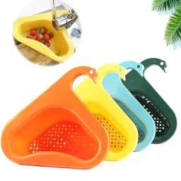 Plastic Kitchen Sink Drain Basket, Triangular Corner Strainer, Food Catcher and Waste Drainer Basket for Kitchen Sink and Counter (Pack of 1 | Multicolor) image 3