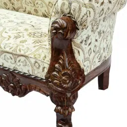 Woodkartindia Royal Design Maharaja Look Sofa Set with Walnut Finish, Teak Wood Carved 5 Seater Sofa Set for Living Room Furniture(3+1+1 Seater) (Maharaja Look) image 5