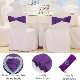 Purple Chair Sashes 25 Pack Spandex Purple Sashes for Chairs Universal Stretch Chair Covers Band with Buckle Slider Chair Ties Bows for Wedding Banquet Party Decorations image 3