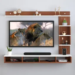 ESTANTERIA Larisa Engineered Wood Wall-Mount TV Unit | TV Stand, Cabinet & Set-Top Box Shelf – Ideal for 43 Inch TVs – Walnut White – DIY Installation image 3