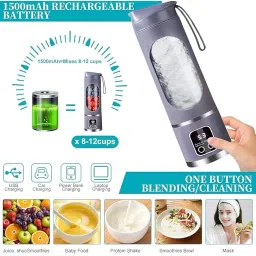 BONTEC Portable Blender Electric Juicers Fruit Mixers USB Rechargeable For Smoothie And Juices | Juicer Machine With 1500 Mah Rechargeable Battery-Smoothie Blender (Purple, 450 Ml) image 2