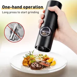 Electric Pepper Grinder or Salt Mill, Battery Powered Automatic Pepper Mill, Ceramic Grinder with Adjustable Coarseness, LED Light, One Hand Operation (1 pack) image 4