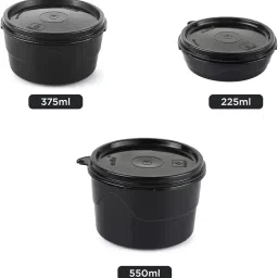 Cello All In One Lunch Box with Fabric Bag, Black | 3 Microwave Safe Insulated Inner Steel Containers (550ml,375ml,225ml)| Food Grade, BPA Free, Air Tight Leak Proof Tiffin Box Set For Office, College image 5