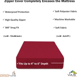 Amazon Brand - Umi Premium Cotton 220TC 72 x 48 x 8 Luxury Diwan Size Mattress Cover Protector with Zip/Chain|Provides All Around Protection - 1 pc Multicolor (Maroon, 72 x 48 x 8) image 5