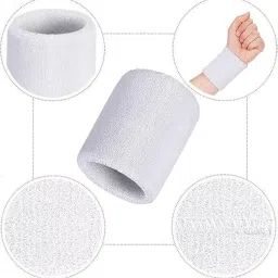 Sports Headband and Wristbands Set, White, Cotton Sweatbands for Men and Women (White) image 3