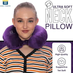 CRAE Travel Neck Pillow for Men & Women | Soft Fibre Cushion for Flight, Car & Train | Soft Velvet Fabric with Attachable Snap Strap | Cervical Support for Neck Pain Relief.Pack of 1(Purple) image 1
