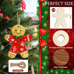 IIE Large Size 7 inch Wooden Christmas Gingerbread Man Ornaments to Paint 5 PCS, DIY Blank Cutouts Unfinished Wood Ornament for Home Crafts Hanging Christmas Decorations Winter (Gingerbread Man) image 1