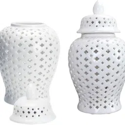 2X Ceramic Ginger Jar Temple Jar with Lid Decor Storage Jar Handicraft image 1