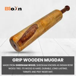 BLOXN Wooden Indian Clubs, Mugdar, Meel, Clubbell, Karla Kattai for Exercise, Indian Club Mugdar (3 KG) image 2