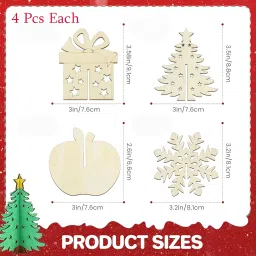 Haoser 16 PCS DIY 3D Christmas Wood Crafts to Paint | Unfinished Wooden Cutouts | Xmas Ornaments for DIY Art, Hand Painting & Christmas Decorations (4 Unique Styles) image 2