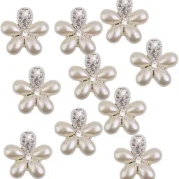Enakshi® Phenovo Crystal Faux Pearl Flower on Decoration DIY 30mm 10pcs Silver|Crafts | Multi-Purpose Craft Supplies | Crafting Pieces | ons image 1