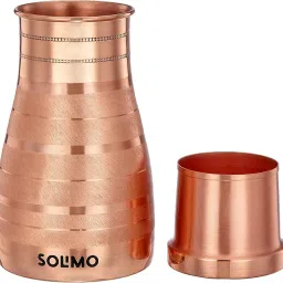 Amazon Brand - Solimo Copper Water Pot | Bedside Pot with Glass | Lining Finish |950 ml image 4