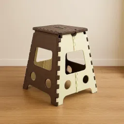 18-Inch Heavy Duty Folding Step Stool for Adults & Kids, Non-Slip, Lightweight, Portable, 90kg Capacity, Multipurpose for Kitchen, Bathroom, Garden, Home & Elderly - Cream/Brown image 2