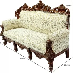 Woodkartindia Royal Design Maharaja Look Sofa Set with Walnut Finish, Teak Wood Carved 5 Seater Sofa Set for Living Room Furniture(3+1+1 Seater) (Maharaja Look) image 1