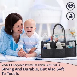 RECLUSE Baby Diaper Caddy Organizer, Foldable Felt Storage Bag with Multi Pockets and Flexible Compartments, Portable Car Travel Organizer for Changing Nappy, Wipes, New born Shower Gift (Black) image 2