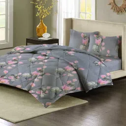 VAS COLLECTIONS 220 GSM Microfiber Reversible AC Comforter/Blanket for Winter/Quilt/Duvets for King Size Double Bed with Free 2 Pcs Pillow Covers (230X250 cm - Pink & Grey) image 2