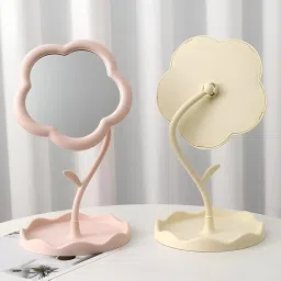 TRENDYQUORA Flower Shape Makeup Mirror with Tray, Rotatable Tabletop Decorative Mirror for Bedroom, Bathroom, and Living Room image 5