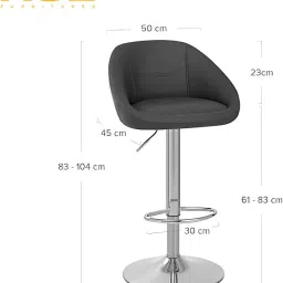 Beeds Adjustable Bar Stool with Curved Backrest, Round Padded Seat, Chrome Footrest, Hydraulic Lift, Sleek Metal Base, Stylish Seating for Home or Office (Black) image 2