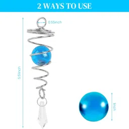 ZIBUYU® Hanging Spiral Sun Catcher Wind Tail Blue Glass Ball Hanging Decor Stainless Steel Spiral Tail Decor Dangling Decoration with Hook Garden Balcony Room Decor Home Gift image 1
