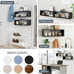 EVETO 24in Floating Cube Shelves Set of 2 Decorative Wall Mounted Rectangle Shelves for Kitchen Living Room Bedroom Office Storage and Display Black Wooden Hanging Shelves - Black image 4