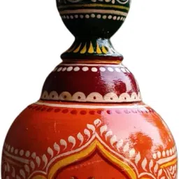 Sindur Box gachkouto Bengali gachkouto Hand Made Vase, Orange and Green with Ethnic Pattern, Handcrafted Storage Pot for Home Decor image 1