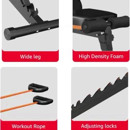 GERMANTECH FITNESS GT-Foldable Weight Bench - Adjustable Bench for Full Body Workout,Multi-Purpose Incline Decline & Flat 300Kg Capacity Fitness Gym Bench with Resistance Ropes For Home Workout - 2025 Version Black image 3