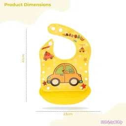 Bembika Baby Feeding Essential Baby Feeding Bib Silicone Tableware Waterproof, Washable Lightweight and Ideal for Feeding Baby & Toddlers-(Car Yellow) image 4