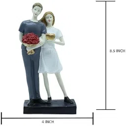 Sarla Enterprises Romantic Couple Figurine with Roses and HeartHandmade Resin Statue, Decorative e, Anniversary & Wedding Gift image 2