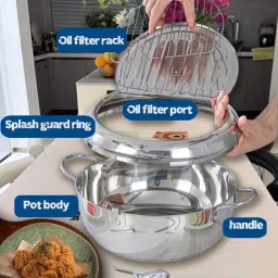 DORAIMI123 Deep Fryer Pot, 9.5 Inch/3.4 L Janpanese Style Tempura Frying Pot with Lid, 304 Stainless Steel with Temperature Control and Oil Drip Drainer Rack, for Kitchen French Fries, Chicken etc image 5