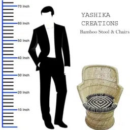 YASHIKA CREATION ! Handicraft Bamboo Sarkanda Chair Flower Pattern for Outdoor -with Black & Beige Set (1 Chair + 1 Stool) image 4