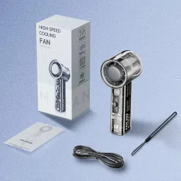 WelTherm Mini Portable Hand and Ice Fan with Ice Cooling Air and Cooler, Hanging Neck Fan, 100 Speed Ultra High Speed| Handheld Fan with Cooler|Digital Display| Rechargeable,4000mAh Battery BLDC Motor image 1