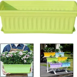 MERISHOPP Flower Pot with Drainage Hole and Tray Vegetable Box Lawn Window Box Planter Green image 4