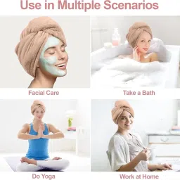 MAXOSHINE Hair Towel Wrap for Women-Quick Drying Microfiber Towel for Hair with Elastic Loop for Tying-Super Absorbent Head Towels Wrap for Ladies Hair Turban (Pack of 1-Brown) image 3