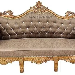 ARVISH ENTERPRISES Elegant Antique Sofa Set in a Classic Living Room Setting Solid Teak Wooden Five Seater Sofa Set with Cushion for Living Room | Honey Brown Finish | 208D x 76W x 119H Centimeters image 2