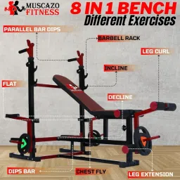 MUSCAZO FITNESS PRO Heavy Duty 8-in-1 Strength Multi Gym Bench | Adjustable Flat, Incline, Decline Bench with Leg Curl & Leg Extension | Home Gym Workout Bench image 3