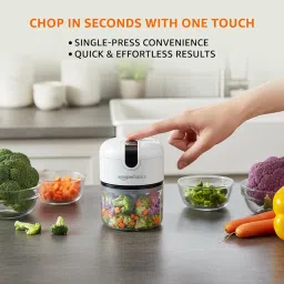 Amazon Basics Mini Electric Chopper | 250 ml | Rechargeable | One touch operation | Sharp Blades | 30 W | Food Grade Bowl | Sharp Blades For Mincing Garlic, Veggies, Onion, Nuts | Grey image 2
