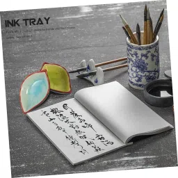 jojofuny White Serving Tray 2Pcs Ceramic Calligraphy Brush Rack Leaf Shape Ink Plate Writing Brush Washer Calligraphy Sumi Pen Stand Chopsticks Rest for Home Office Supplies Assorted Color Pallets image 2