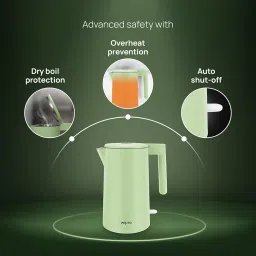 Wipro Elato BK211 Cool Touch Double Layer Electric Kettle, 1.7 Litres, Anti - Rust Shield, Super Fast Heating, 3x Protection - Overheating, Dry Boil & Auto Shut-off,1200 Watts, 2 Years Warranty, Green image 3