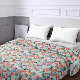 URBAN DREAM White & Blue Floral AC Room 120 GSM Cotton Double Bed Comforter-image-56