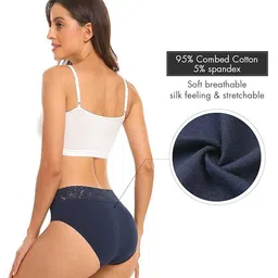 rhyff Womens Underwear Cotton Bikini Panties Lace Soft Hipster Panty Ladies Stretch Full Briefs 5 Pack image 3