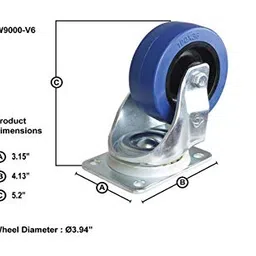 Penn Elcom 100mm/3.94" Heavy Duty Blue Castor Swivel (Set of 2 pcs) W9000-V6/2 image 4