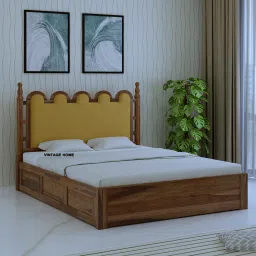 Heritage Sheesham Wood Queen Size Bed With Box Storage in Provincial Teak Finish-image-50
