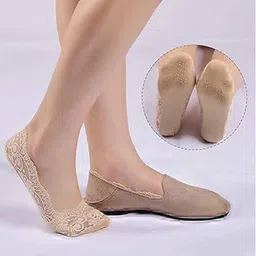 ramanuja - fashion as unique as you are. RAMANUJA - Anti-skid Lace No Show Socks/Foot Cover for Women/Girls Beige (Pack of 3) image 5