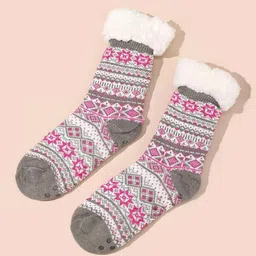 starvis Women Non Slip Slipper Socks Winter Thermal Fuzzy Socks for Women Fluffy Cozy Soft Thick Warm Winter Fleece Lining Home Socks Crew Boot Socks for Cold Weather(ASSORTED RANDOM COLOR)(Pack of 2) image 4