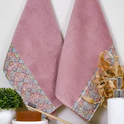 RANGOLI Supreme Peach 2 Pieces Coloured 550 GSM Pure Cotton Hand Towels-picture-12