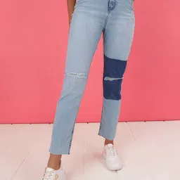 Freehand by The Indian Garage Co Women Straight Fit Mid-Rise Slash Knee Stretchable Jeans-picture-35
