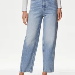 Marks & Spencer Women Straight Fit High Rise Clean Look Heavy Fade Jeans-picture-38