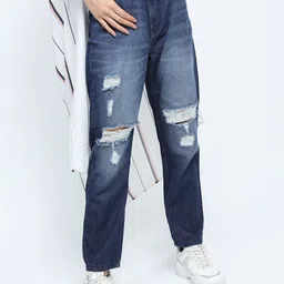 Tokyo Talkies Women Blue Straight Fit Highly Distressed Heavy Fade Cotton Jeans-picture-26